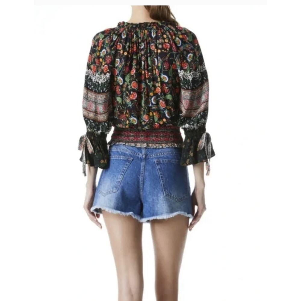 Alice + Olivia Kora Smocked Floral Peasant Top Ruffle Sleeve - Picture 2 of 7